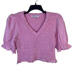 Endless Rose Size L Top Pink Smocked Cropped Short‎ Sleeve Peasant Boho Barbie